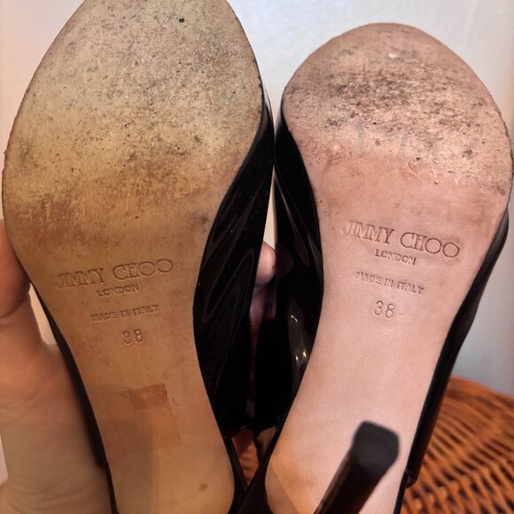 Jimmy Choo London Black Patent Leather Slingback Heels Size 38 - Picture 3 of 7